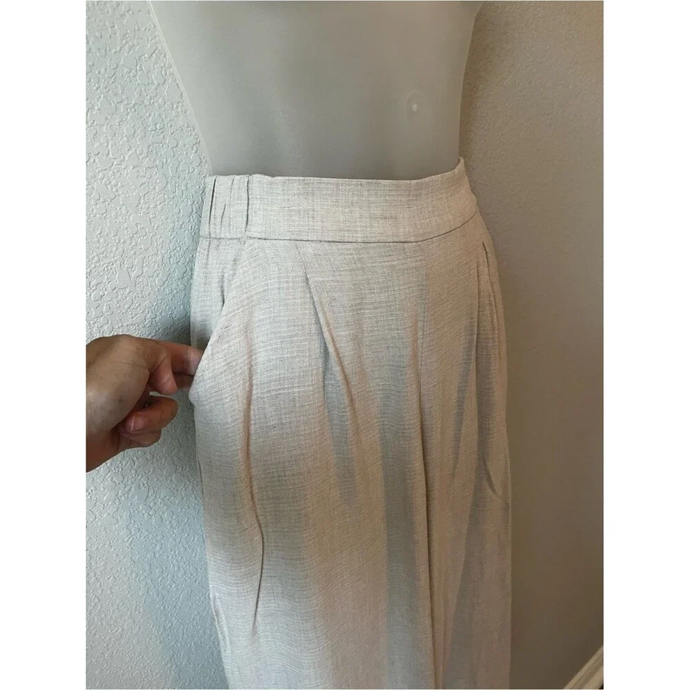 H&M Tan Linen Blend Wide Leg Pants 2 Pull On Lagenlook